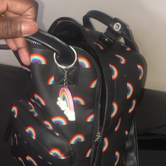 Rainbow LGBTQ PRIDE BACKPACK handbag with keychain purse tote bag unisex black - Picture 2 of 14